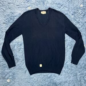 VINTAGE USA V Neck Sweater Size Large Mens Retro Prego Acrylic Navy Blue